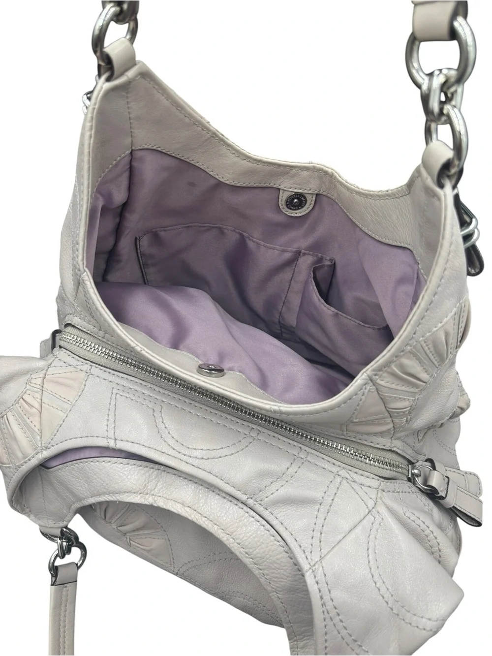 Coach Kristin Leather Pleated Floral Appliqué Hobo Shoulder Bag Ivory Taupe 2010